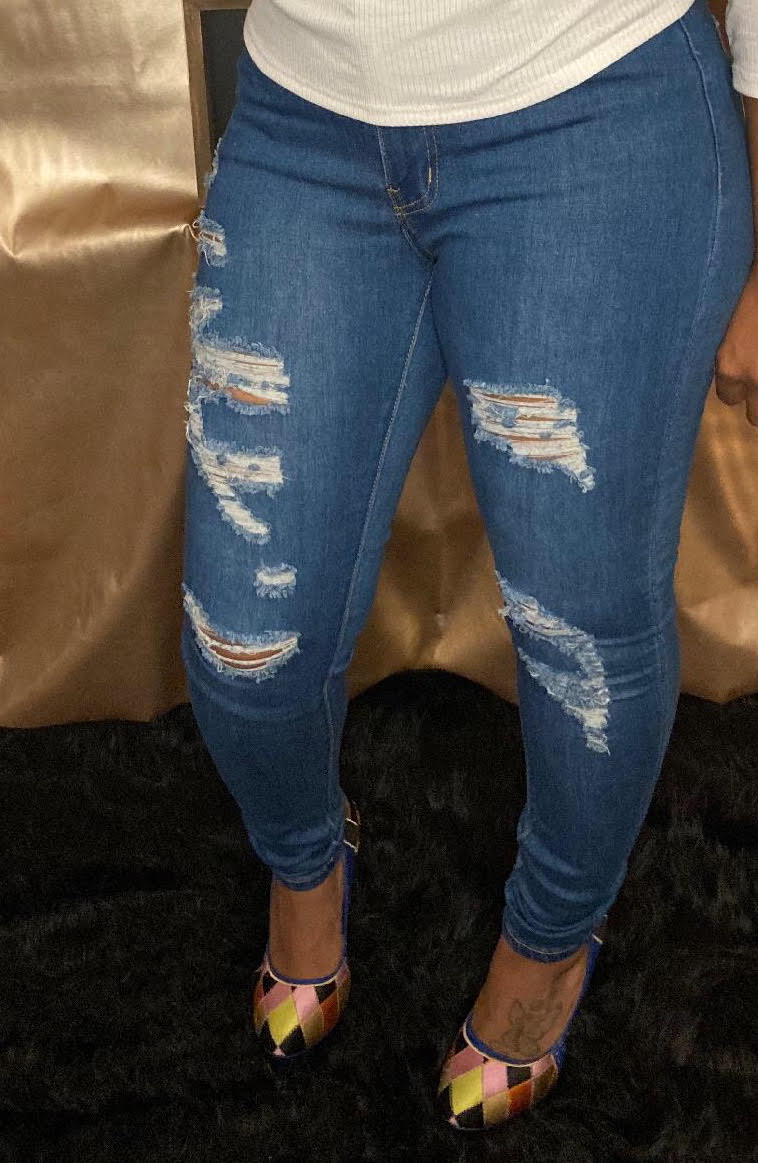 Medium Blue High Waist Cut Out Jeans
